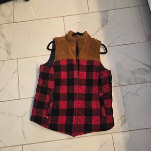 Maurice's Plaid Red Puffer Styled Sherpa Detailed Vest XL
